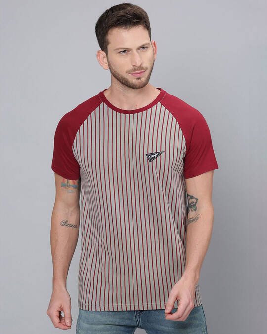 Dillinger-Men's Grey & Red Striped Slim Fit T-shirt