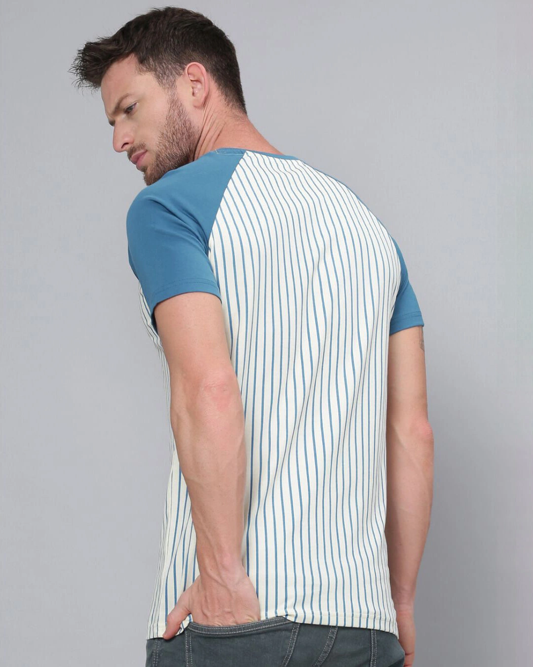 Dillinger-Men's White & Blue Striped Slim Fit T-shirt 2 Dillinger-Men's White & Blue Striped Slim Fit T-shirt