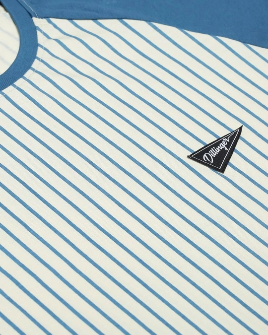 Dillinger-Men's White & Blue Striped Slim Fit T-shirt 4 Dillinger-Men's White & Blue Striped Slim Fit T-shirt