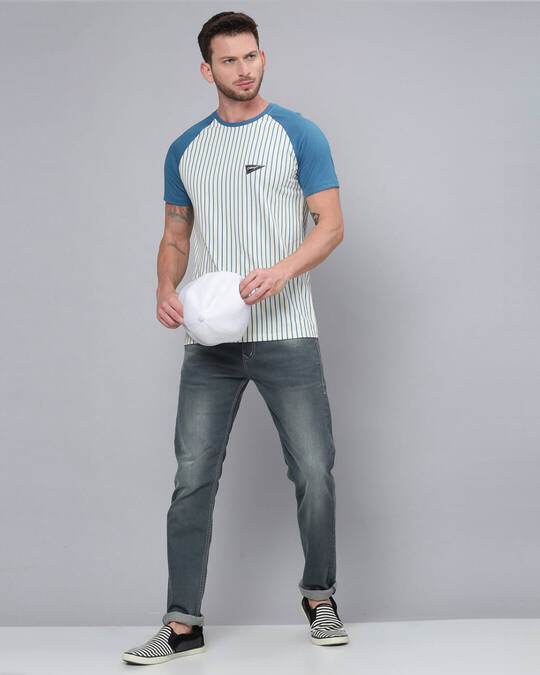 Dillinger-Men's White & Blue Striped Slim Fit T-shirt 5 Dillinger-Men's White & Blue Striped Slim Fit T-shirt