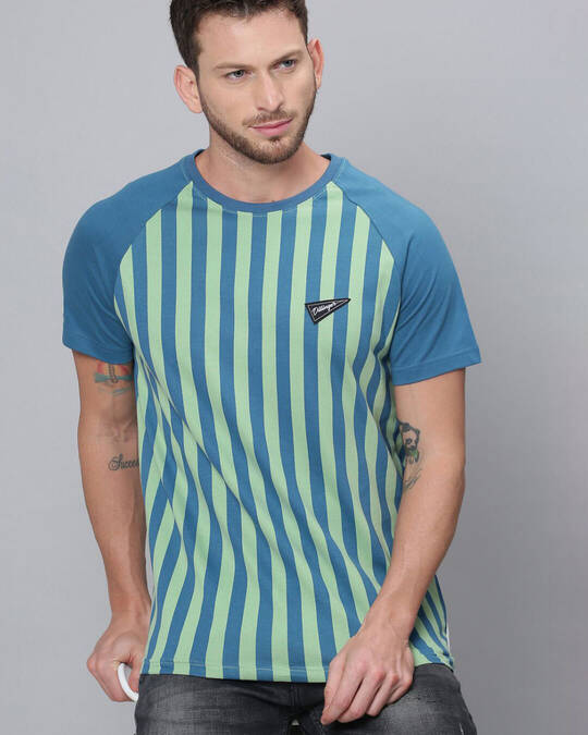 Dillinger-Men's Green Striped Slim Fit T-shirt
