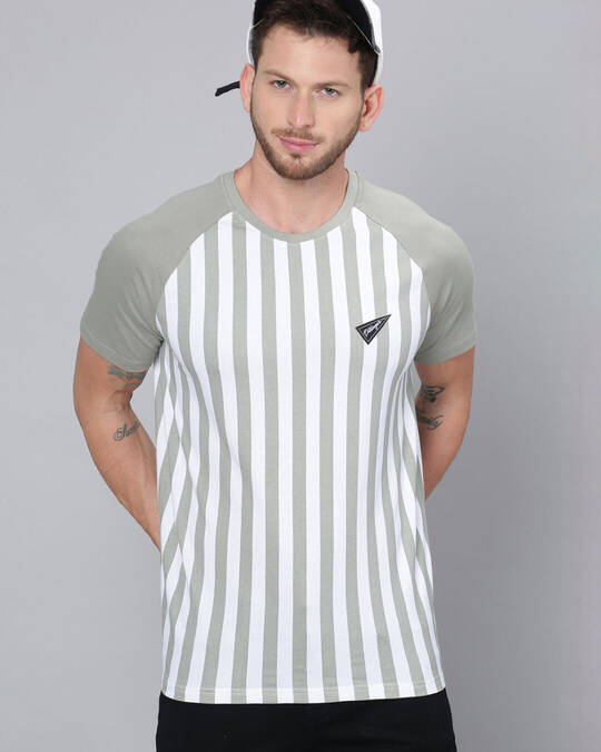 Dillinger-Men's White & Gery Striped Slim Fit T-shirt