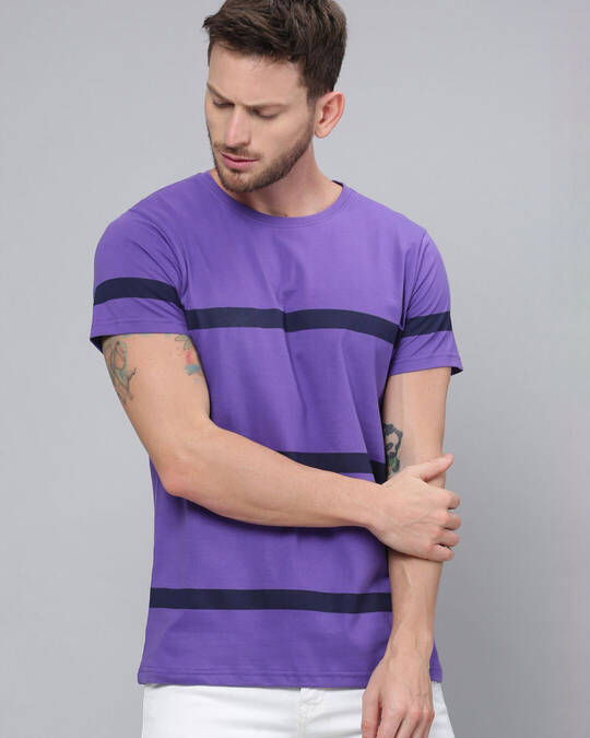 Dillinger-Men's Purple Striped Slim Fit T-shirt
