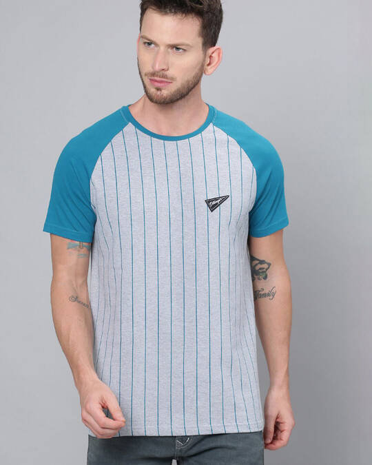 Dillinger-Men's Grey & Blue Striped Slim Fit T-shirt