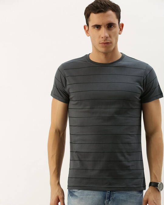 Dillinger-Men's Grey Striped Slim Fit T-shirt