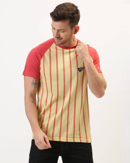 Dillinger-Men's Red & Yellow Striped Slim Fit T-shirt