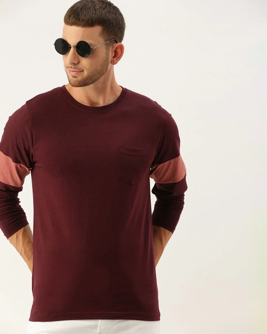 Dillinger-Men's Maroon Color Block Slim Fit T-shirt