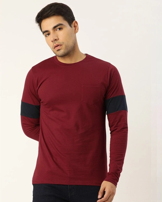 Dillinger-Men's Maroon Color Block Slim Fit T-shirt 1 Dillinger-Men's Maroon Color Block Slim Fit T-shirt
