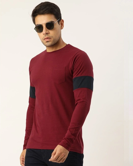Dillinger-Men's Maroon Color Block Slim Fit T-shirt 3 Dillinger-Men's Maroon Color Block Slim Fit T-shirt