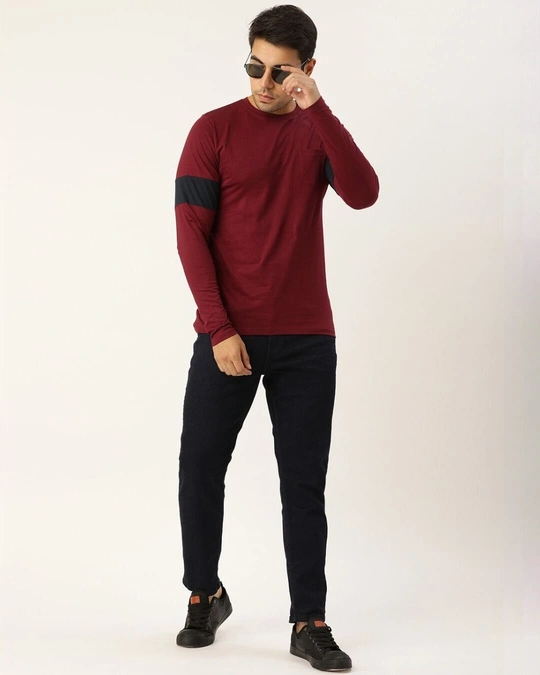 Dillinger-Men's Maroon Color Block Slim Fit T-shirt 5 Dillinger-Men's Maroon Color Block Slim Fit T-shirt