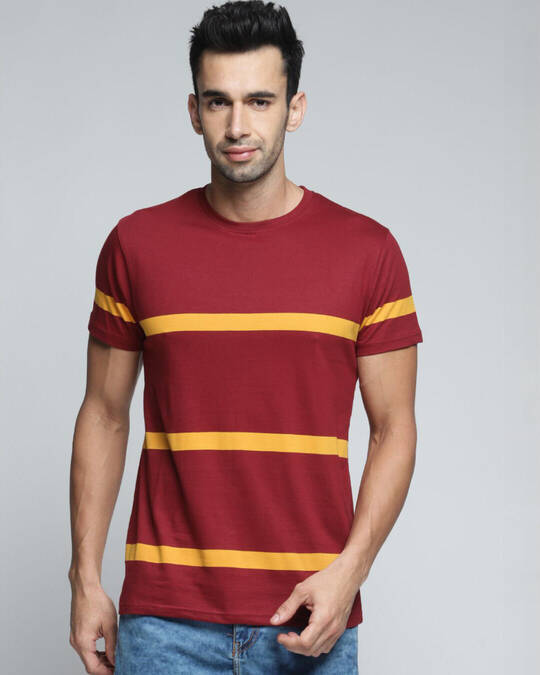 Dillinger-Men's Maroon Striped Slim Fit T-shirt