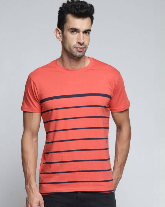 Dillinger-Men's Orange Striped Slim Fit T-shirt