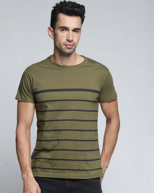 Dillinger-Men's Blue & Green Striped Slim Fit T-shirt