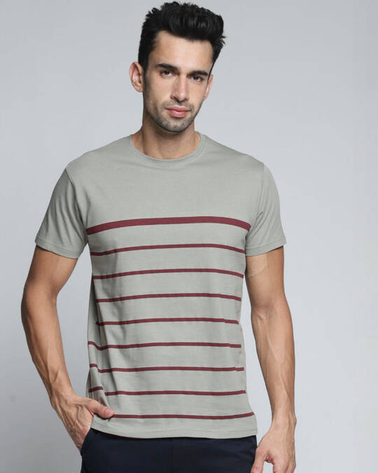 Dillinger-Men's Grey Striped Slim Fit T-shirt