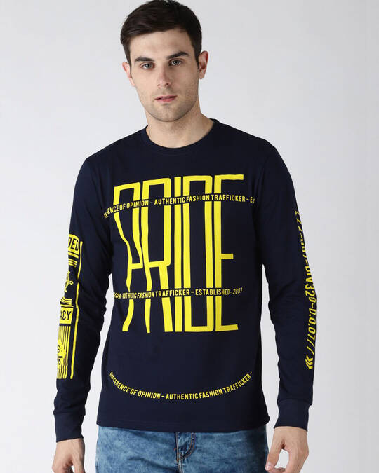 Difference of Opinion-Men's Blue Typography Slim Fit T-shirt