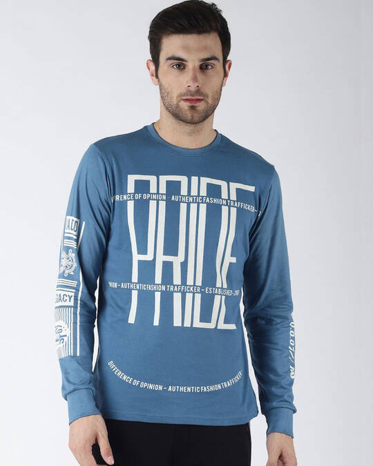 Difference of Opinion-Men's Blue Typography Slim Fit T-shirt