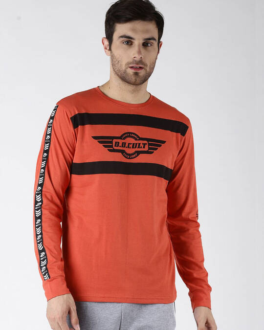 Difference of Opinion-Men's Orange Typography Slim Fit T-shirt