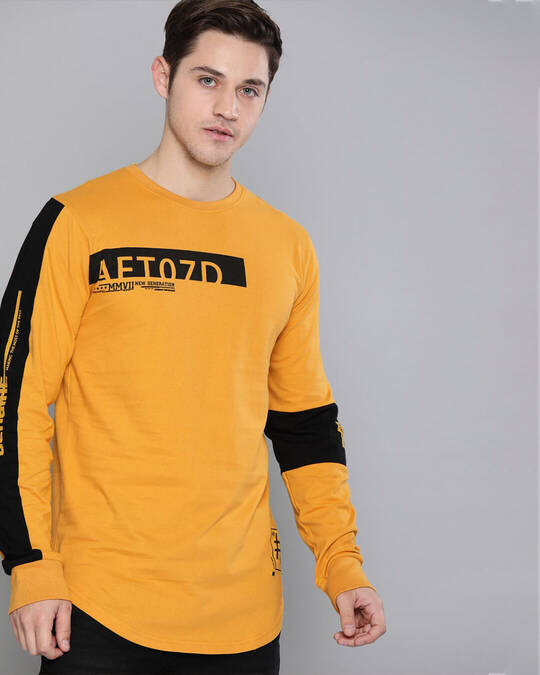 Difference of Opinion-Men's Yellow Graphic Printed Slim Fit T-shirt