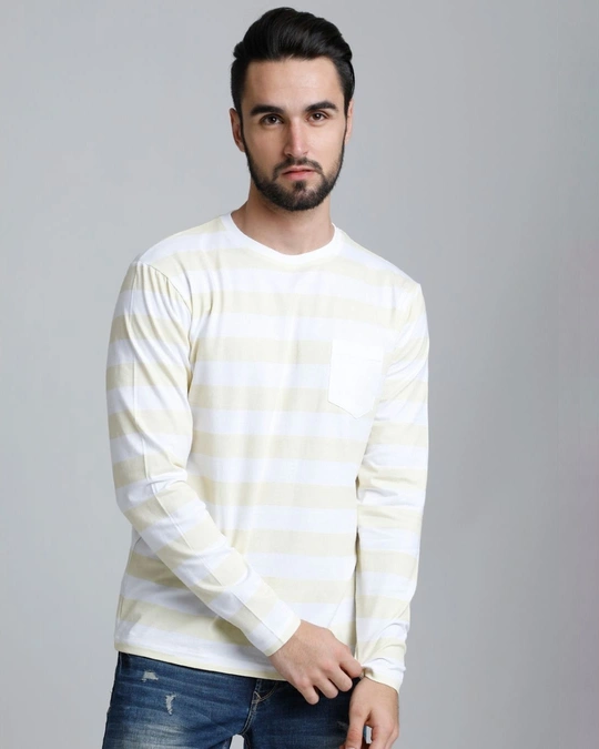 Dillinger-Men's White & Yellow Striped Slim Fit T-shirt 1 Dillinger-Men's White & Yellow Striped Slim Fit T-shirt