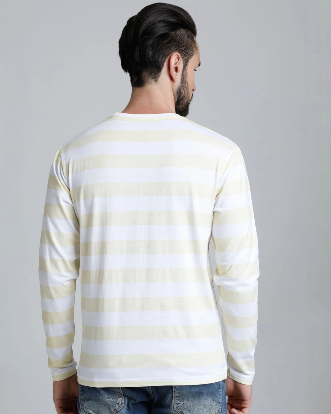 Dillinger-Men's White & Yellow Striped Slim Fit T-shirt 2 Dillinger-Men's White & Yellow Striped Slim Fit T-shirt