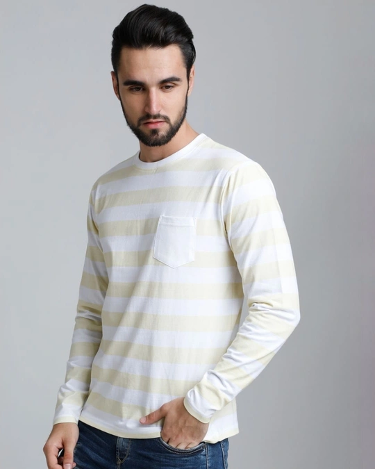 Dillinger-Men's White & Yellow Striped Slim Fit T-shirt 3 Dillinger-Men's White & Yellow Striped Slim Fit T-shirt
