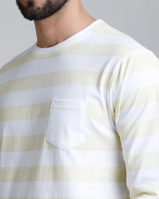Dillinger-Men's White & Yellow Striped Slim Fit T-shirt 4 Dillinger-Men's White & Yellow Striped Slim Fit T-shirt