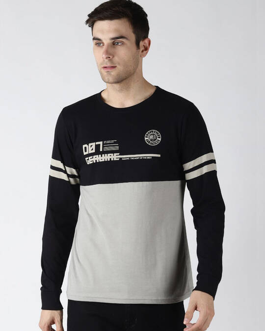 Difference of Opinion-Men's Black & Grey Color Block Slim Fit T-shirt