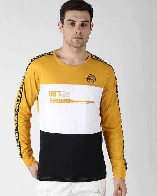 Difference of Opinion-Men's Yellow & White Color Block Slim Fit T-shirt