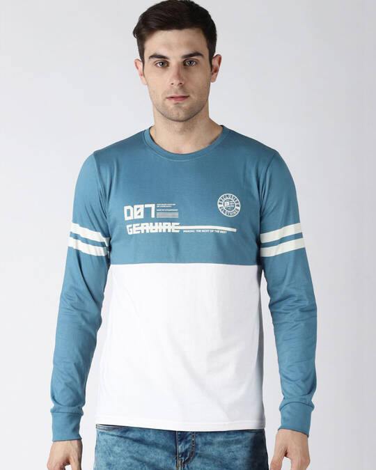 Difference of Opinion-Men's Blue & White Color Block Slim Fit T-shirt