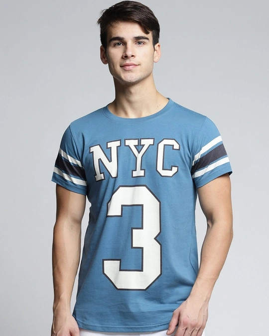 Difference of Opinion-Men's Blue Typography Slim Fit T-shirt