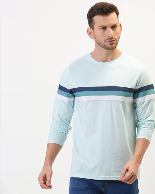 Difference of Opinion-Men's Blue Striped Slim Fit T-shirt