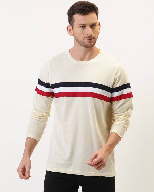 Difference of Opinion-Men's White Striped Slim Fit T-shirt