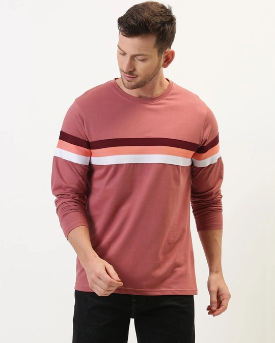 Difference of Opinion-Men's Pink Striped Slim Fit T-shirt