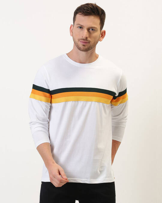 Difference of Opinion-Men's White Striped Slim Fit T-shirt