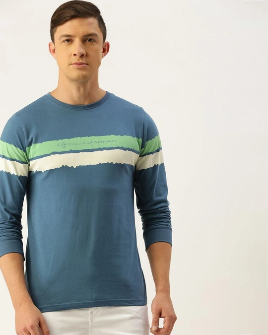 Difference of Opinion-Men's Blue Striped Slim Fit T-shirt