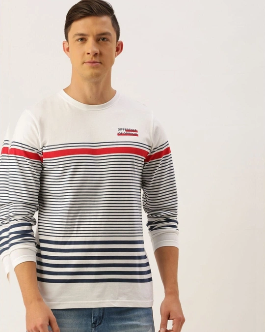 Difference of Opinion-Men's White Striped Slim Fit T-shirt