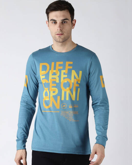 Difference of Opinion-Men's Blue Typography Slim Fit T-shirt
