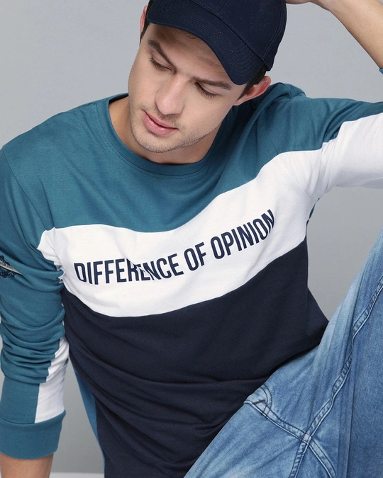 Difference of Opinion-Men's Blue & White Printed Slim Fit T-shirt