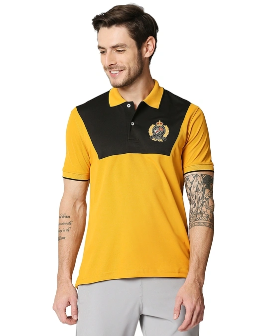 Alstyle-Men's Yellow Color Block Polo T-shirt