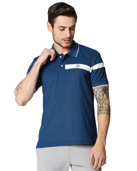Alstyle-Men's Blue Color Block T-shirt