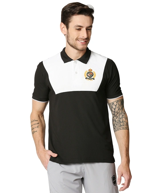 Alstyle-Men's Black Color Block Polo T-shirt