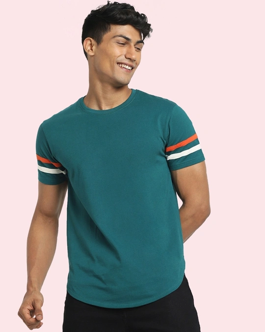Bewakoof-Snazzy Green Sleeve Panle Apple Cut T-shirt For Men's