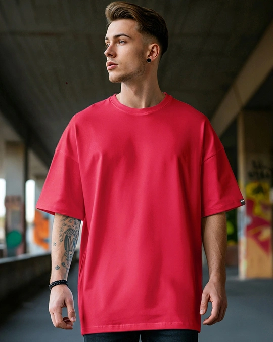 Bewakoof-Men's Red Oversized T-shirt