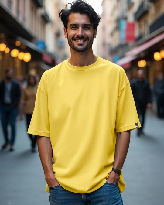 Bewakoof-Men's Yellow Oversized Fit T-shirt