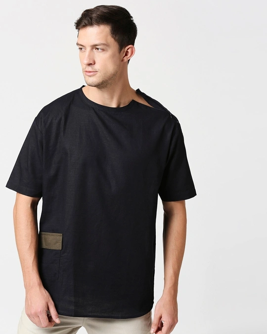 Bewakoof-Men's Linen Skate Cut Casual T-shirt