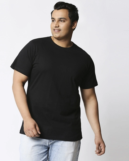 Bewakoof-Black Plus Size Half Sleeve Organic Cotton T-Shirt