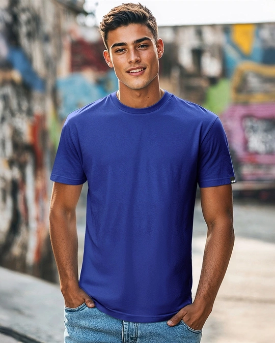 Bewakoof-Men's Blue T-shirt