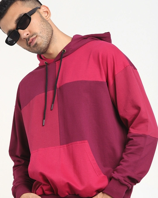 Bewakoof-Men's Purple & Pink Color Block Hoodies