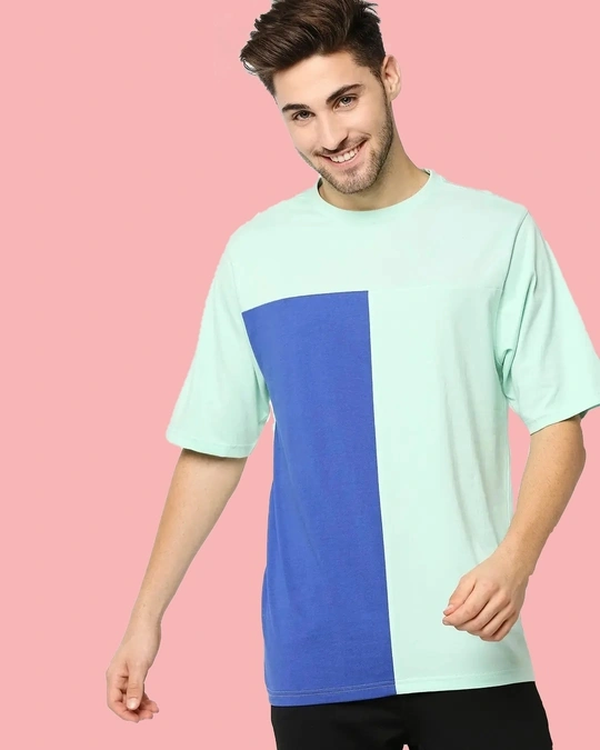 Bewakoof-Men's Bird Egg Blue Color Block Oversized T-shirt
