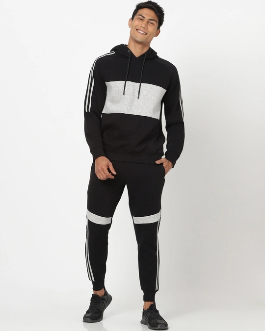 Bewakoof-Men's Black & White Color Block Hoodies